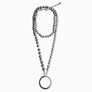 Authentic Dior Silver Tone Logo Stamped Keyring Repurposed Long Beaded Necklace